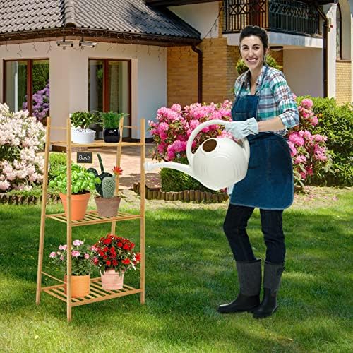 COSTWAY 3/4 Tier Bamboo Plant Stand, Ladder Flower Pots Holder with Rear Bar, Freestanding Corner Plant Storage Display Shelf Rack for Indoor Outdoor Living Room Balcony