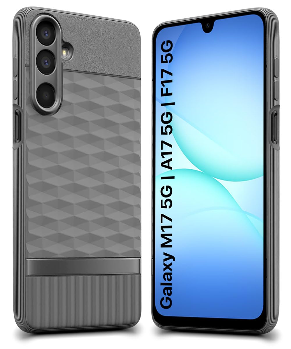 WOW IMAGINE Back Cover for Samsung Galaxy M17 5G | A17 5G | F17 5G with Hexa Cube Design | Ultra Slim Soft Rubberised Case | Inner Velvet Fabric | Flexible Mobile Case | Camera Protection - Grey-image-34