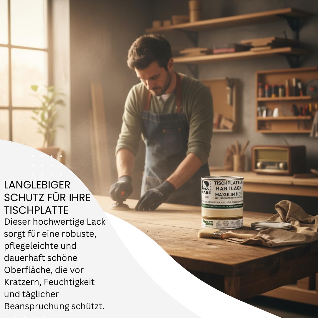 RABE Hartlack Seidenmatt MAXULIN HD11 für Tischplatten Thekenlack Holzlack Klarlack farblos Möbel Lack Eiche uvm (Farblos, 2,5 Liter)