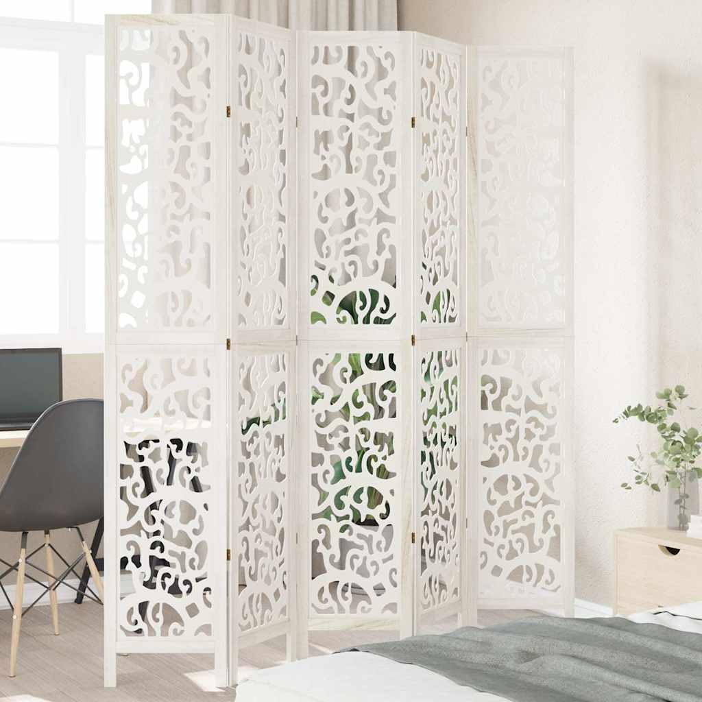 Paravent pliable à 5 panneaux en bois blanc opaque pour la maison