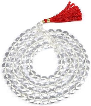 radhna 108 Beads Approx 7 mm Natural Crystal Sphatik Mala White, 41-45 g
