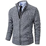Msmsse Mens Casual Stand Collar Cardigan Zip Up Cable Knitted Sweater with Pockets Dark Grey M