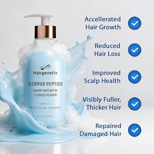 Hairgenetix Apres-Shampooing Croissance Capillaire Peptide de Cuivre - avec GHK-Cu Ingredient Cosmetique - Soin Fortifiant - Anti Casse - Tous Types - 300ml – vue 2