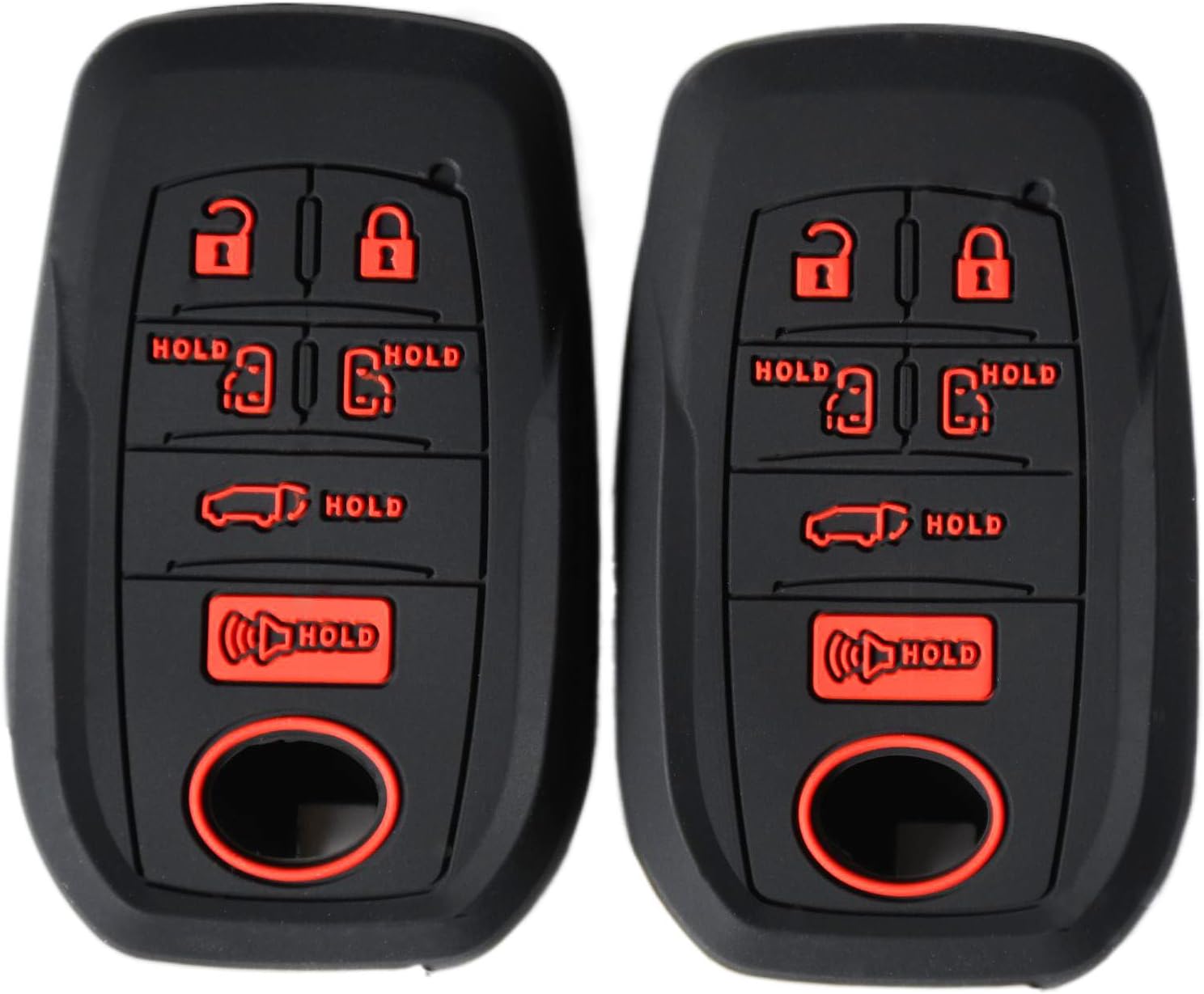 Silicone Key Fob Cover Case with Red Buttons for Toyota Sienna XSE Platium AWD 2021 2022 2023 2024 2025 6 Buttons Remote Keyless