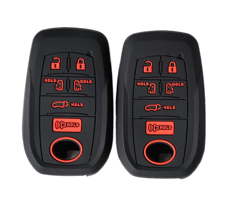 Capa de Silicone para Chave Presencial Toyota Sienna XSE Platinum AWD 2021 a 2025 com 6 Botões, Preta com Botões Vermelhos, 2 unidades