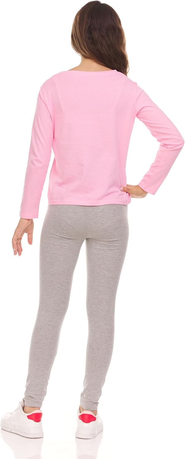 Pink Angel 2-Pack Toddler and Big Girls Leggings: Light Grey Cotton Spandex Stretch Pants for Kids – School, Dance, Yoga, and Ballet Clothing