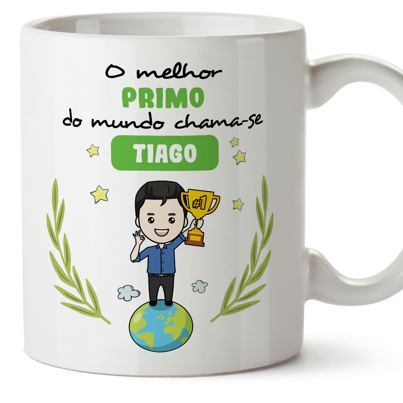 MUGFFINS Personalised Mug for Cousin - in Portuguese - Você melhor do Mundo - Funny Custom Gift - Ceramic 11oz Mug