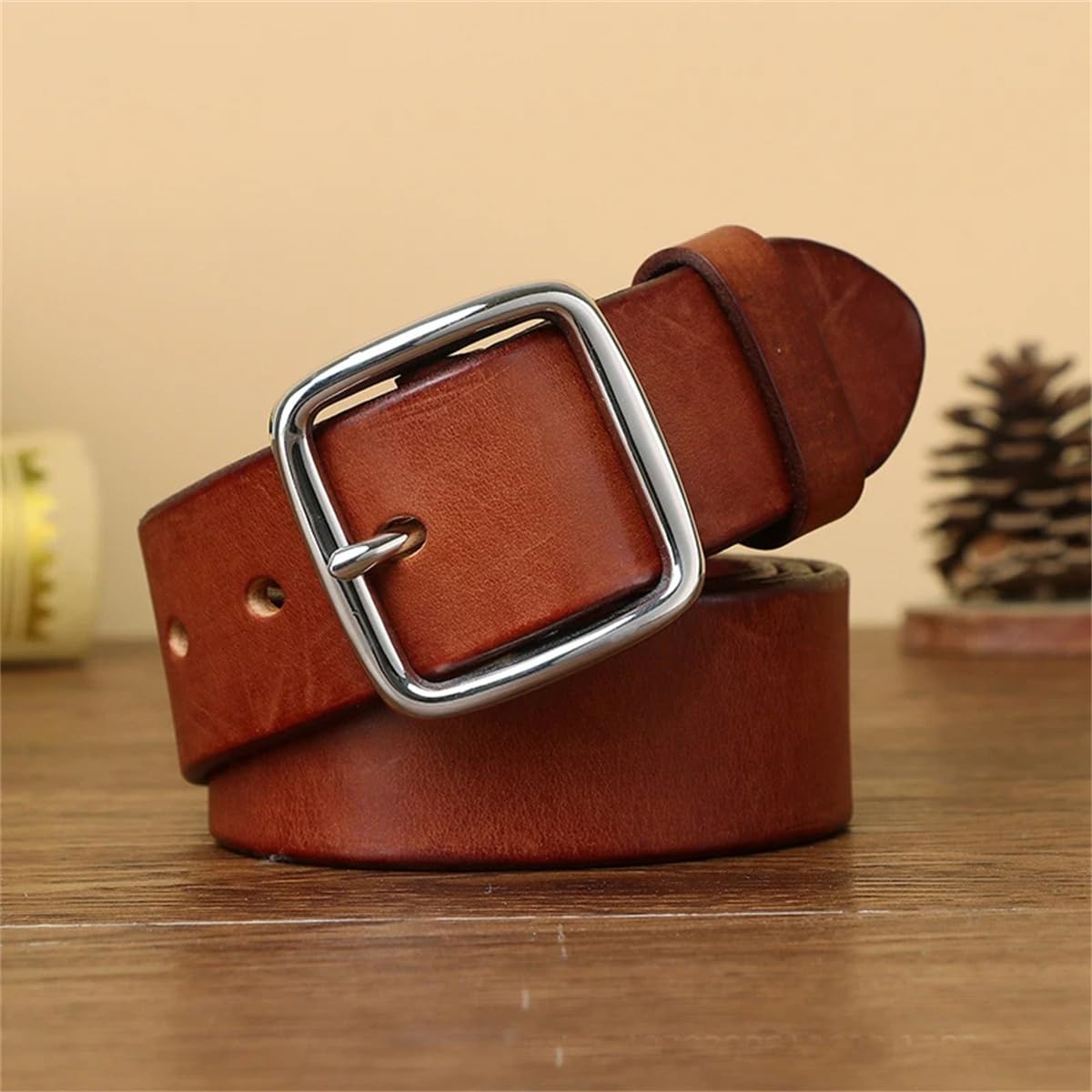 3,8 Cm Gürtel Mit Edelstahlschnalle, Retro-Herrengürtel Aus Echtem Rindsleder, Weicher Jeansgürtel Für Herren