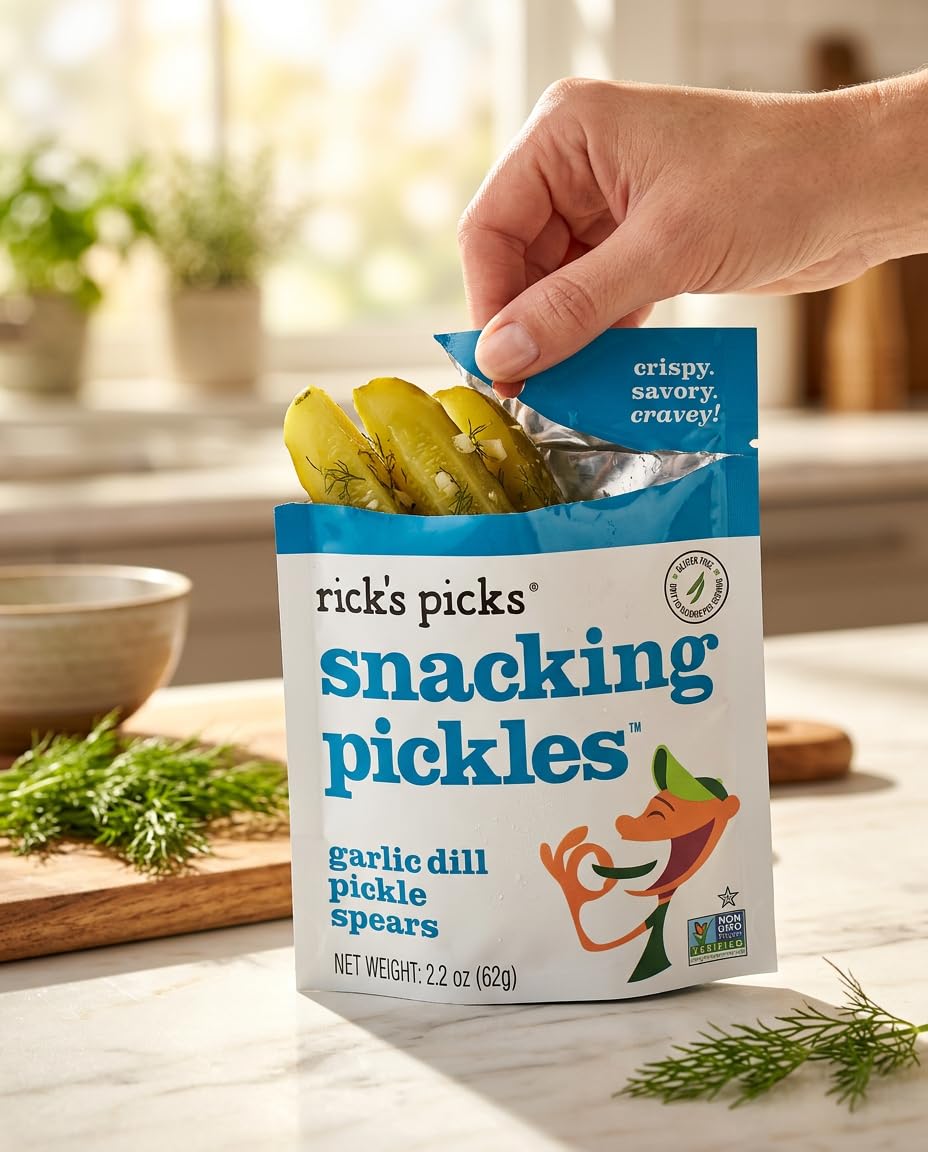 Rick’s Pick Garlic Dill Pickle Spears – Snack Packs (Case of 12)