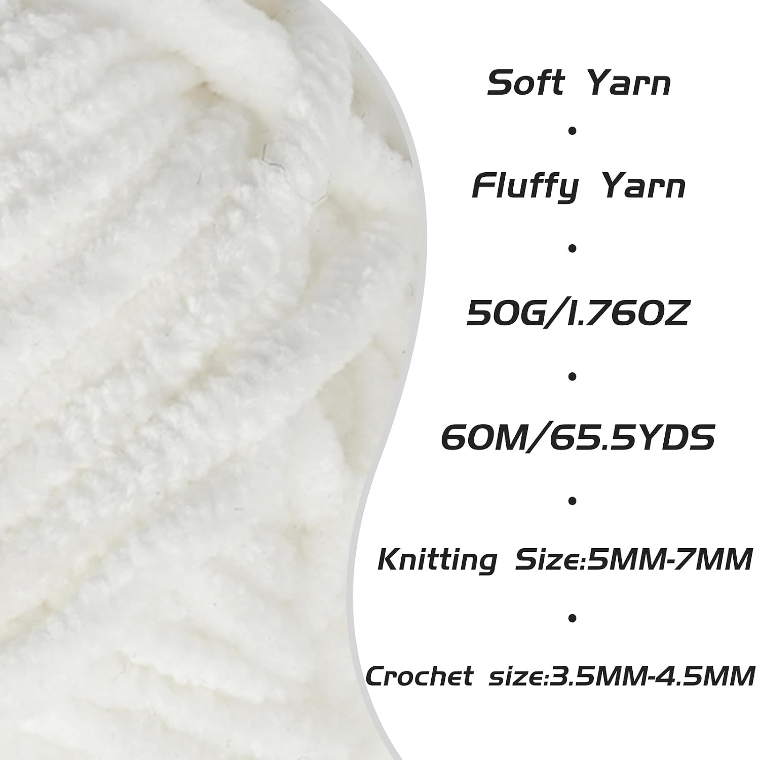 Fluffy Velvet Yarn for Crocheting, Chunky Chenille Baby Blanket Yarn for Crocheting, Soft Fuzzy Puzzle Yarn for Knitting, 50g/1.77oz Bulky Thick Amigurumi Crochet Yarns（White）