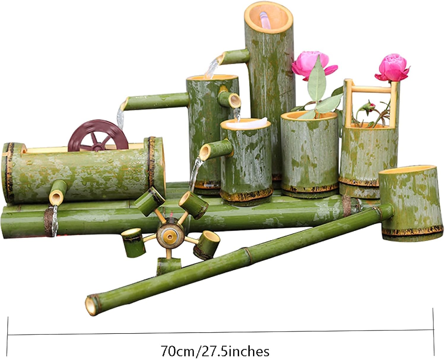Water Features for The Garden Bird Bath Bamboo Fountain Bamboo Pipe Filtration and Pumping, Snic Water Circulation System Water Pump,4(70cm/27.5in)