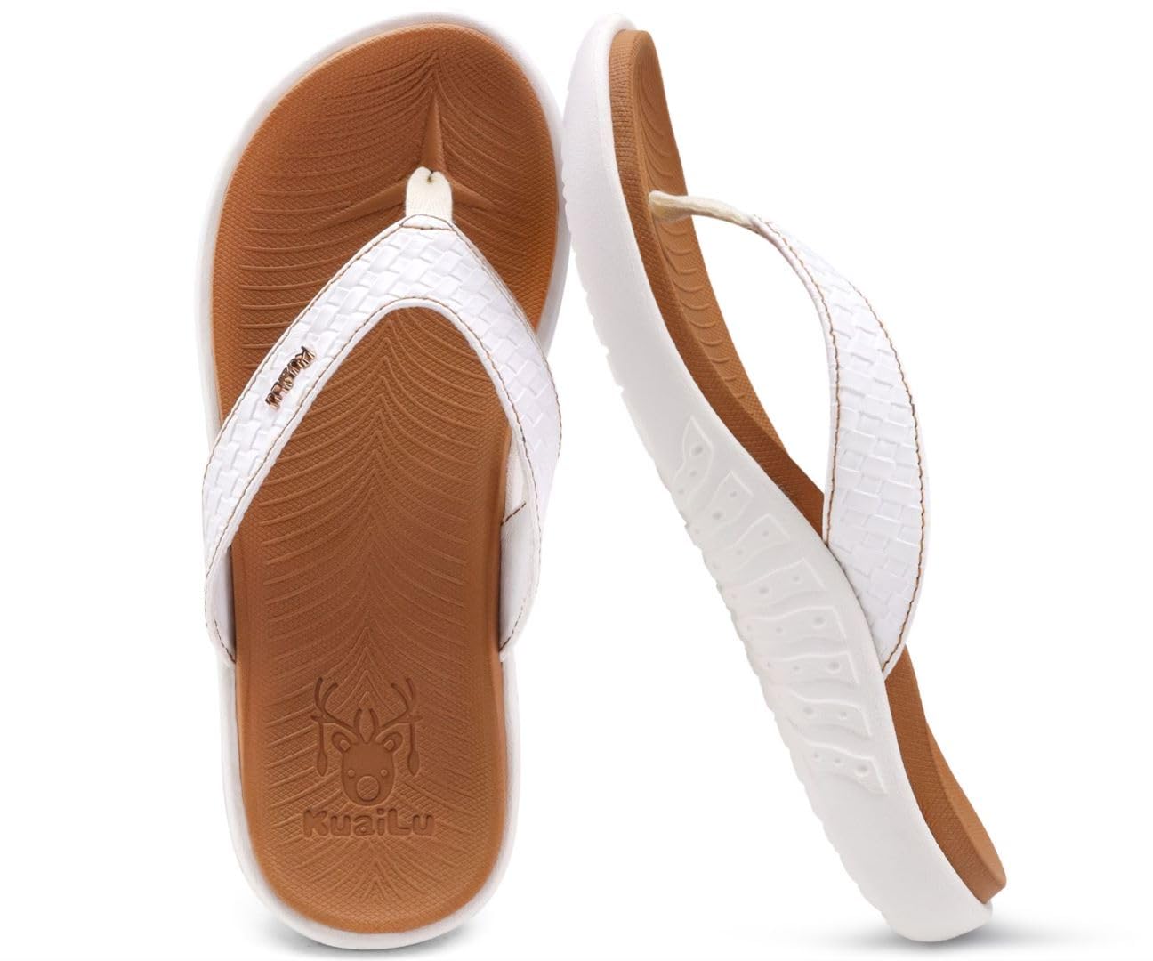 KuaiLu Flip Flops Damen Leder Zehentrenner für Sommer Beach Frauen Bequeme Yoga Mat Tanga Sandalen für Plantar Fasciitis