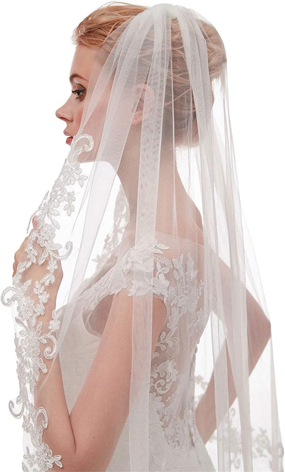 Genérico Velo de novia hasta el codo for novia, velo de novia con apliques de Cachemira de algodón y borde de 1 capa