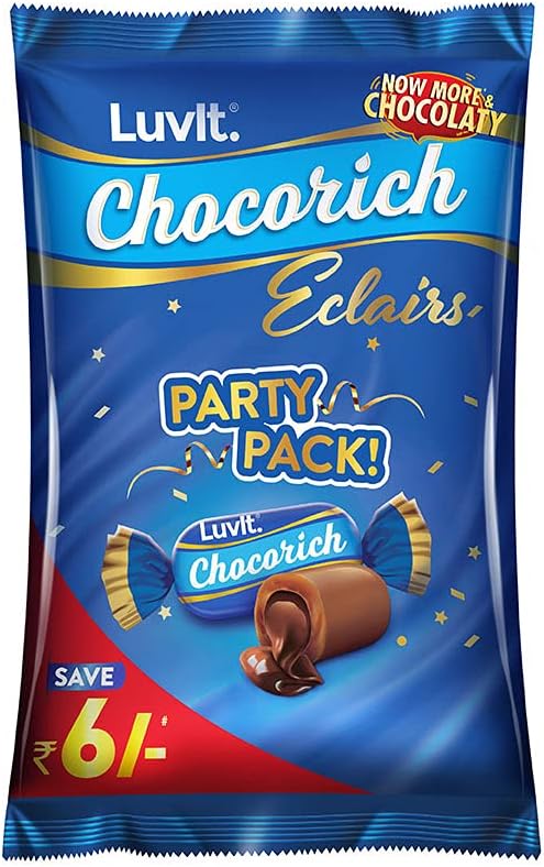 LuvIt. Chocorich Classic Eclairs Chocolate | Birthday Party Pack | 78 Eclairs, 390gm