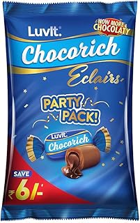 LuvIt. Chocorich Classic Eclairs Chocolate | Birthday Party Pack | 78 Eclairs, 390gm