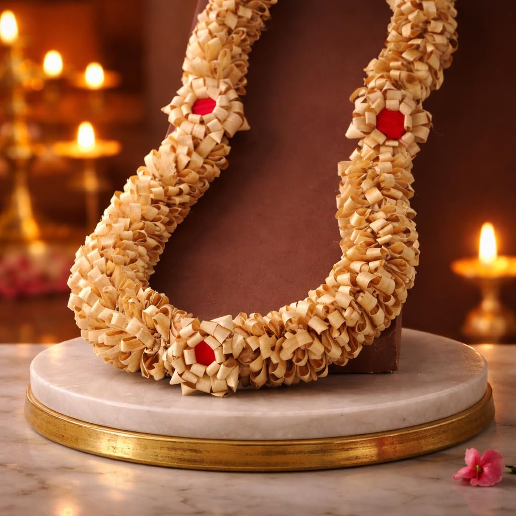 RDK SON'S Sandalwood Processed Photo Frame Mala | Chandan Scented Wooden Chaal|Garland for Photos of Loved Ones |Traditional Mala for God and Pitra, Pooja Room [Size:- 30 Inches]-image-19