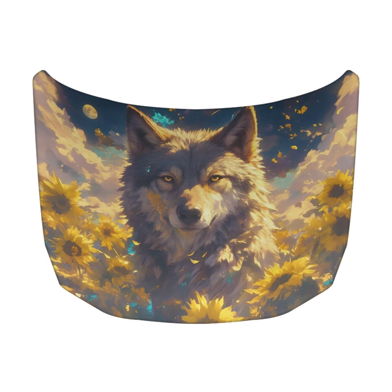 Sunflower Wolf Print Car Hood Cover Protector, 59×39 Inch Car Hood Flag Waterproof Automotive Exterior Accessories for Auto Hood Decoration and Protection