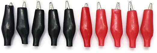 Electronic Spices Pair Of 5 Crocodile Alligator Clips Electrical Test Clamps with Protective Insulation Cover (Black, Red)