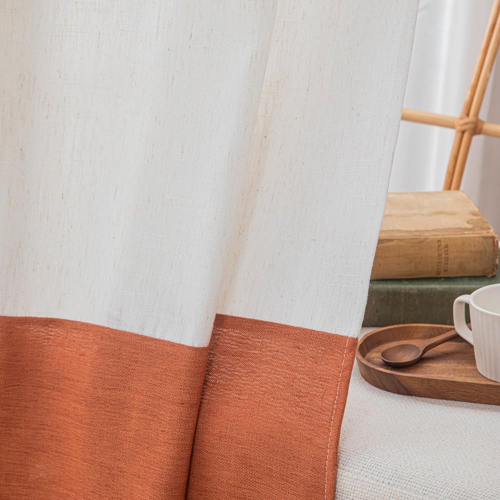 Tende Semplici Tende da Finestra di Lino 2 Pannelli Moderno Eleganti Eleganti Tende da Letto Balcone da Soggiorno Decorazione di Hotel Casa-White And Orange||132 * 160cm/52 * 63"