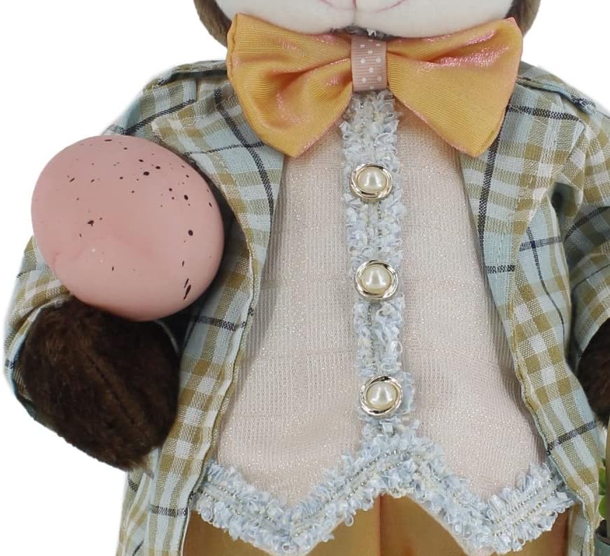 Miniatura 6 de 19 pulgadas naranja y azul a cuadros caoba marrón conejo primavera Pascua coleccionable decoración del hogar figura decoración 402013