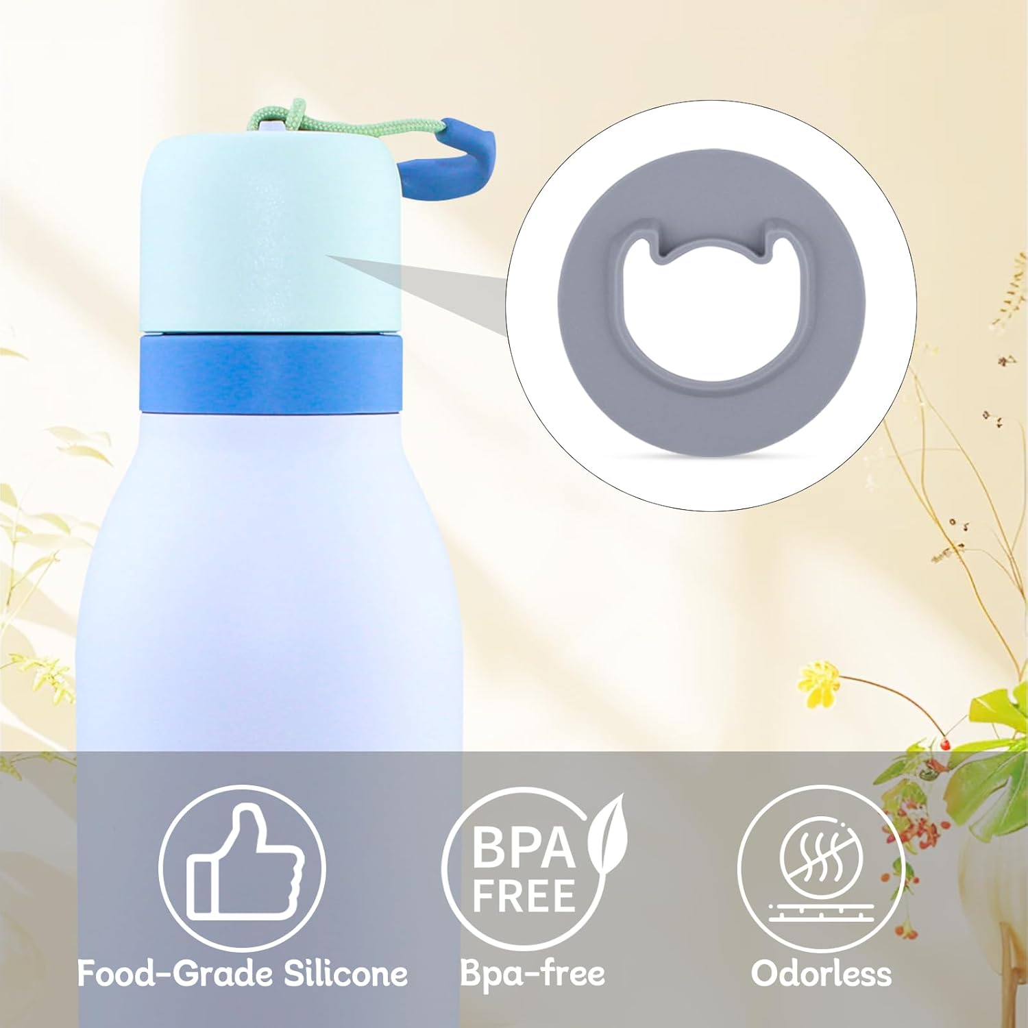 4pcs Replacement Stopper for Owala FreeSip Twist 18oz 24oz,Water Bottle Top Lid Gasket for Owala FreeSip Twist Series Seal Bottle Cap Mouth Stopper Part Accessories (Gray) - Image 5