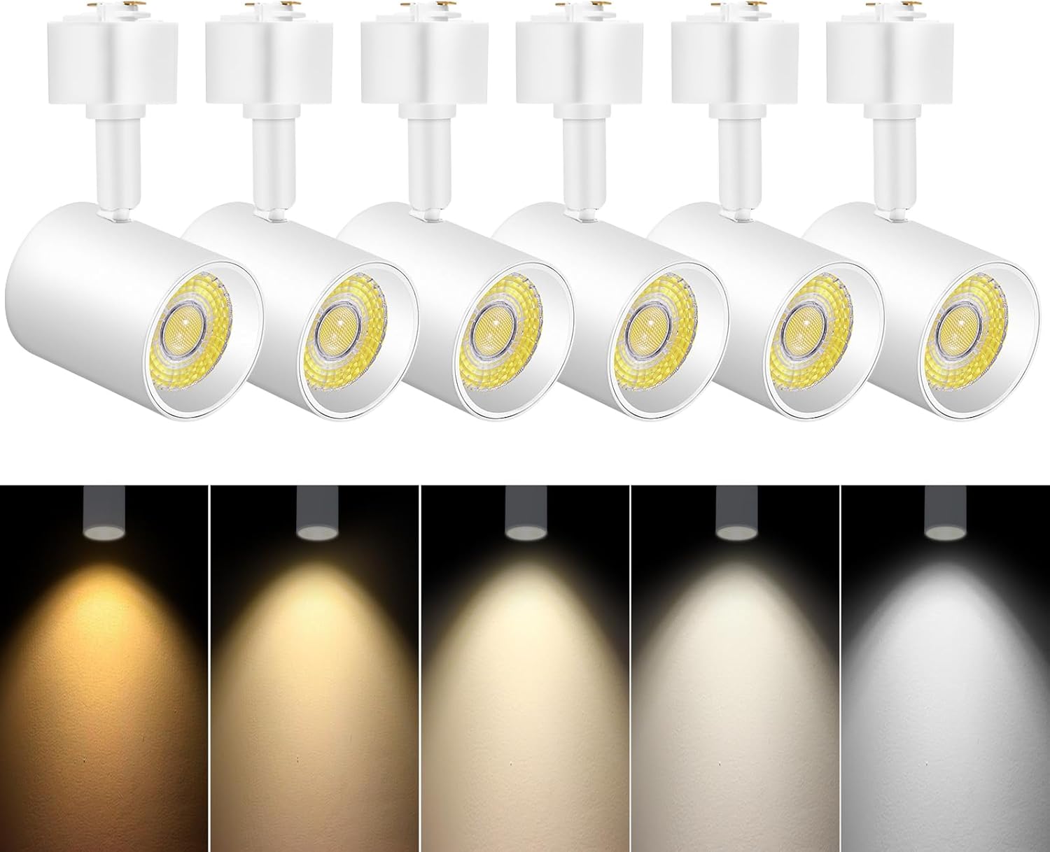 L Type LED Track Lighting Heads 5 Color Track Light Heads Dimmable Kitchen Fixture Ceiling, 2700K 3000K 4000K 5000K 6000K Adjustable, Flicker Free CRI90+ 24° 10W 800lm, White 6 Pack