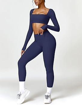 Amazon.com: 2 Piece Workout Sets for Women Long Sleeve Crop Tops
