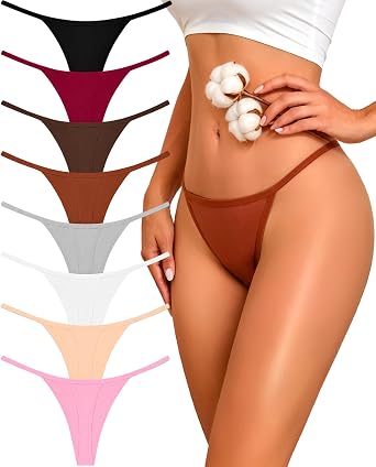 FINETOO 8 Pack Cotton Thongs for Women Sexy G-string Thong Underwear Seamless Low Rise Panties for Ladies Lingerie XS-XXL