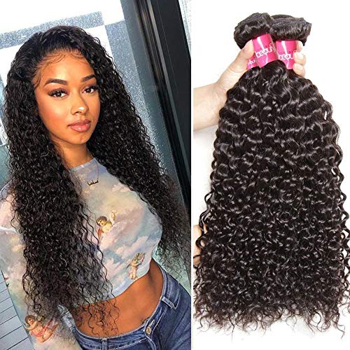 Sunber Hair Brazilian Curly Virgin Hair Weave 3 Bundles 10A Unprocessed Virgin Human Hair Extensions Natural Color Can be Dyed and Bleached (12 14 16inch)