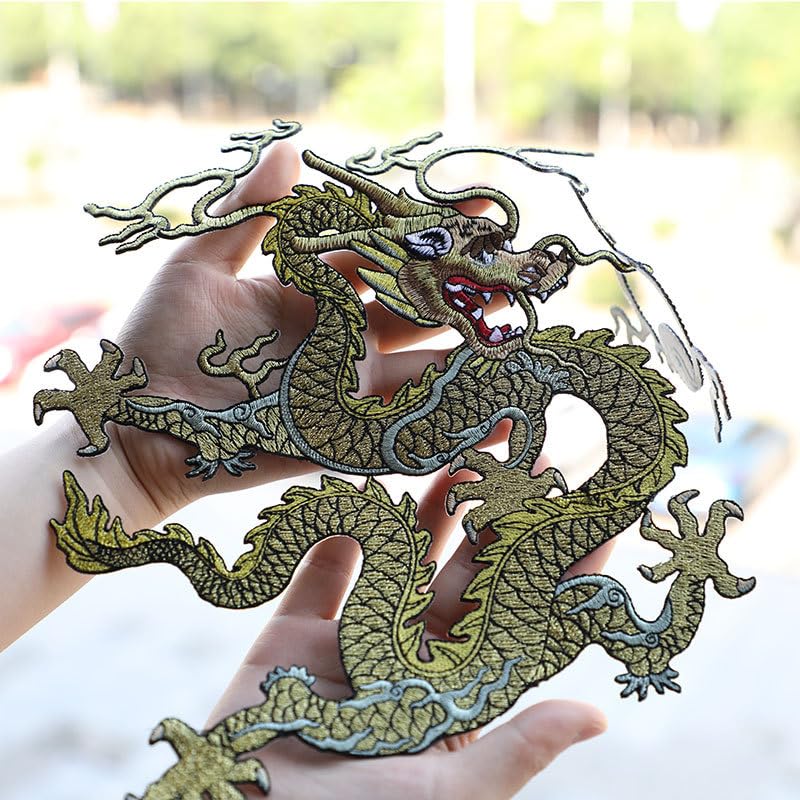 Fil d'or Dragon 27x26cm Neuf Murs Groupe Punk Rock Grand Fer sur Patchs de Broderie Badge pour vêtements appliqués