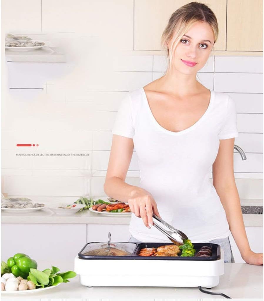 Grill Indoor Hot Pot, Multifunctional Teppanyaki Grill Pot with Divider Separate Temperature Contral, Capacity for 6 Family Gatherings