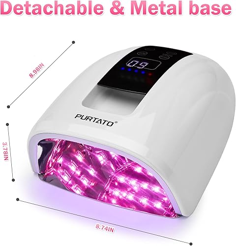 Miniatura 8 de Purtato Lámpara de uñas inalámbrica LED UV recargable de salón profesional 45 cuentas de lámpara de larga duración parte inferior de acero