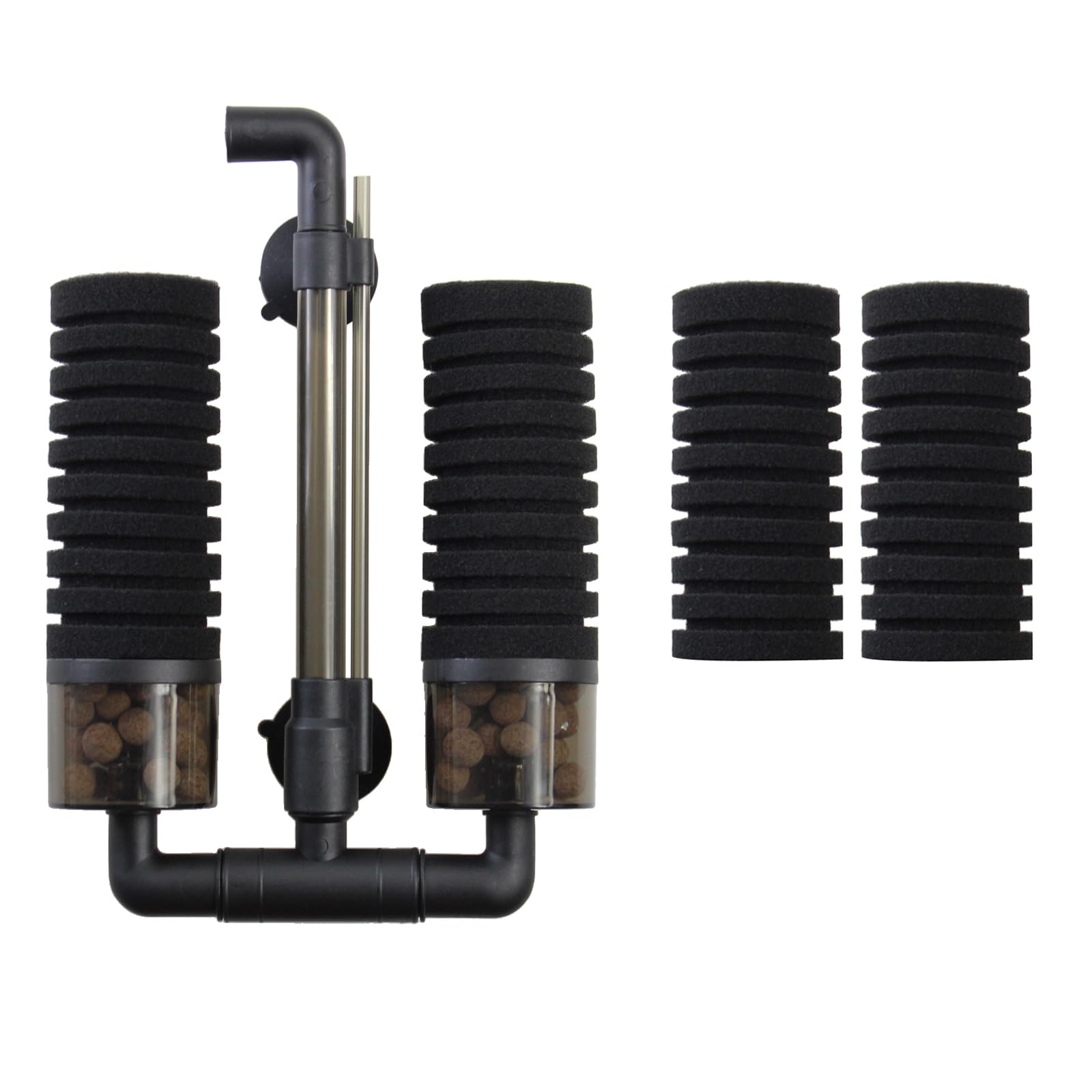 AQUANEAT Air Driven Sponge Filter, Quiet Aquarium Filter with Ceramic Media Balls, for Betta Fry Shrimp Tank, with 2 Spare Sponges