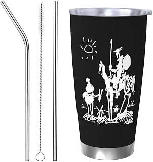 Picasso Don Quixote Coffee Mug, 20oz Car Cup Stainless Steel Vacuum Insulated Double Wall Travel Tumbler, Straw Three-Piece Set