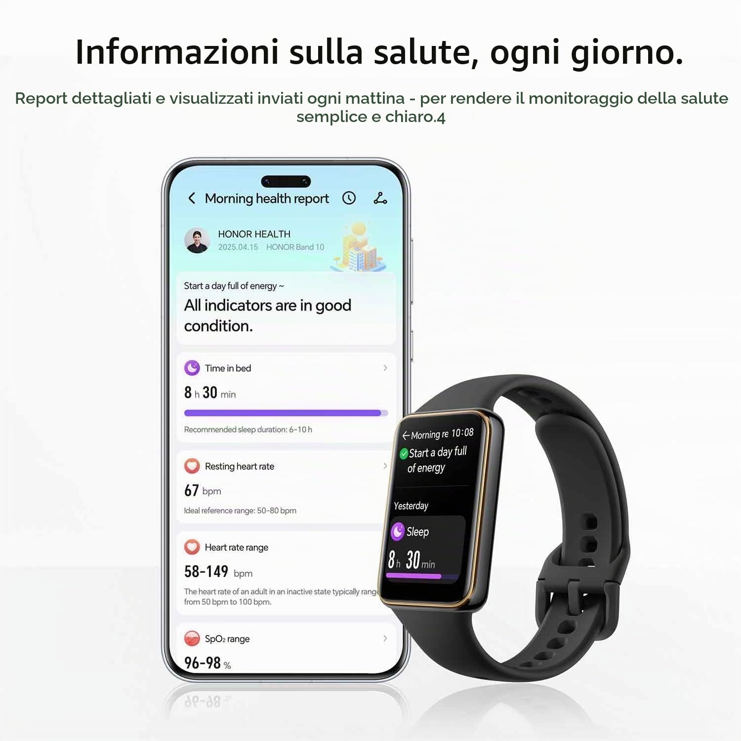 HONOR Band 10 Smartwatch Uomo Donna, 1.57" AMOLED 60 Hz, Autonomia 14 Giorni, 96 Modalità Sport, Frequenza Cardiaca, SpO2, 5ATM, Fitness, Android e iOS, Nero
