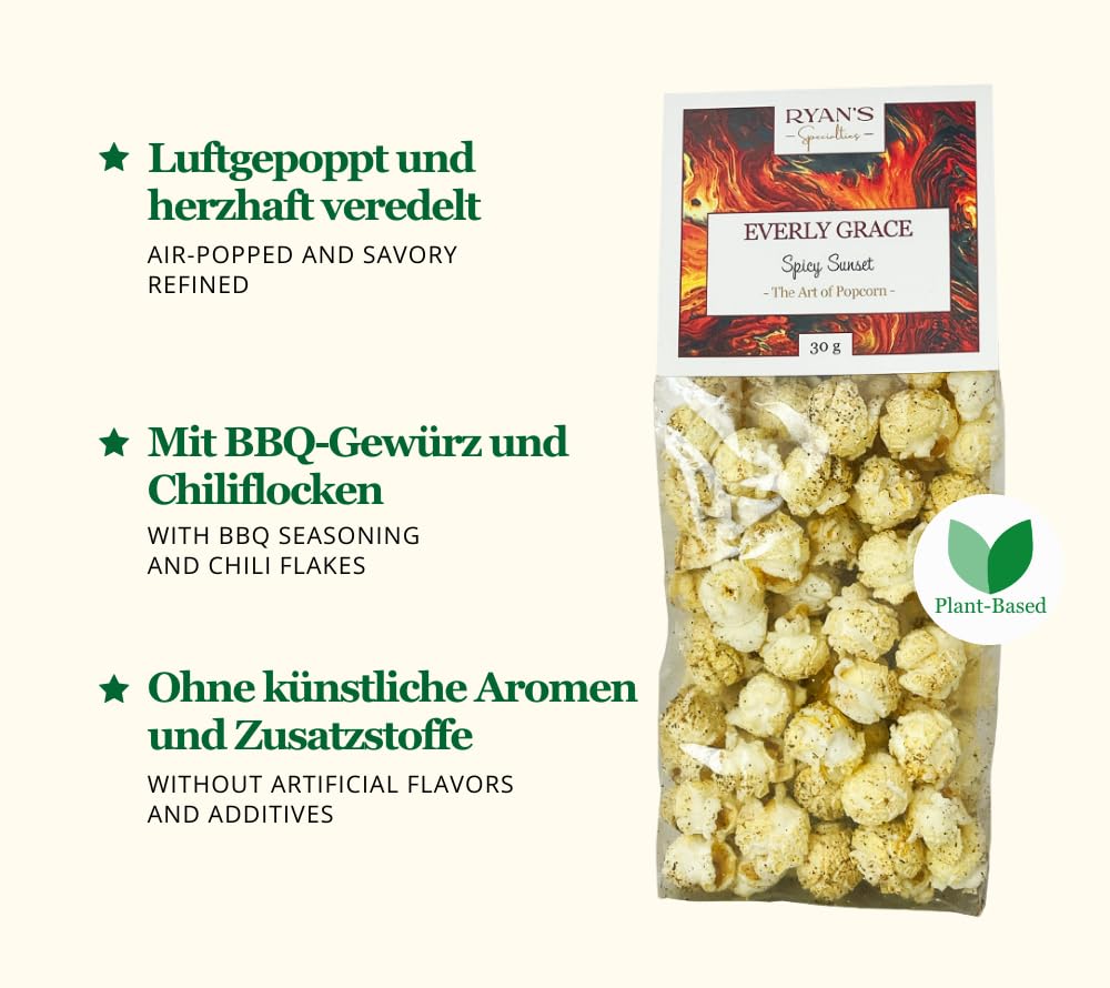 Everly Grace Popcorneimer – Spicy Sunset, 250 g – Popcorn-Eimer würzigem Popcorn - Popcornbucket mit BBQ-Gewürz und Chili-Kick aus unserer Manufaktur in Augsburg, Deutschland