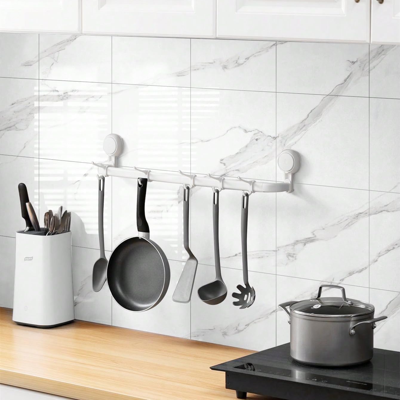 Chejiaye Thick 22pcs Marble Peel and Stick Backsplash Waterproof Washroom Wall Panels, Peel and Stick Tile, PVC Foam Wall Panels for Kitchen,Bathroom,White and Grey(Not Real Tile,11.8" x 11.8")