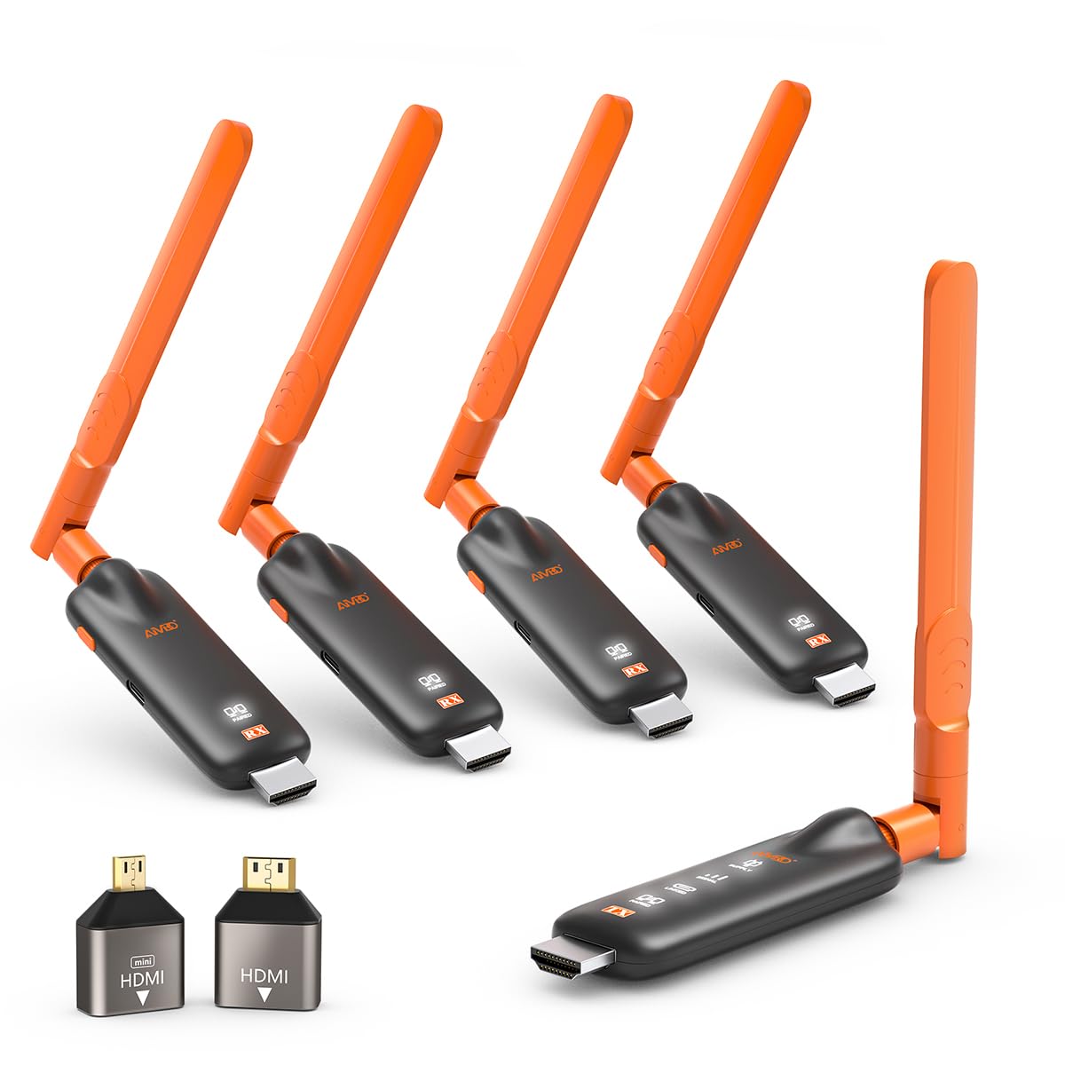 Wireless HDMI Transmitter and 4 Receivers, Gechtech 350FT/100M Long Range, 5.8G, 4K Decode 1080P HD Output, Stable HDMI Extender for PC Laptop Camera Cable Box to Multiple TVs Monitors Projectors