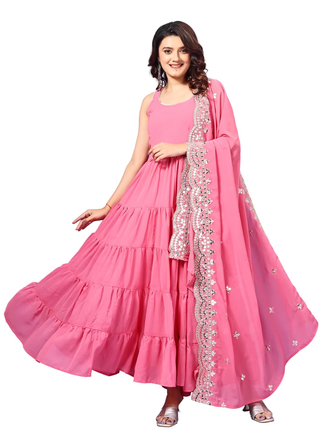 Fashion Basket Georgette Anarkali Dress For Women Purple