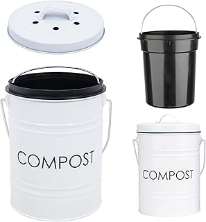 Vipush Compost Bin Kitchen Countertop Compost Bin with lid – Small Compost Bin Includes Inner Compost Bucket Liner & Charc...