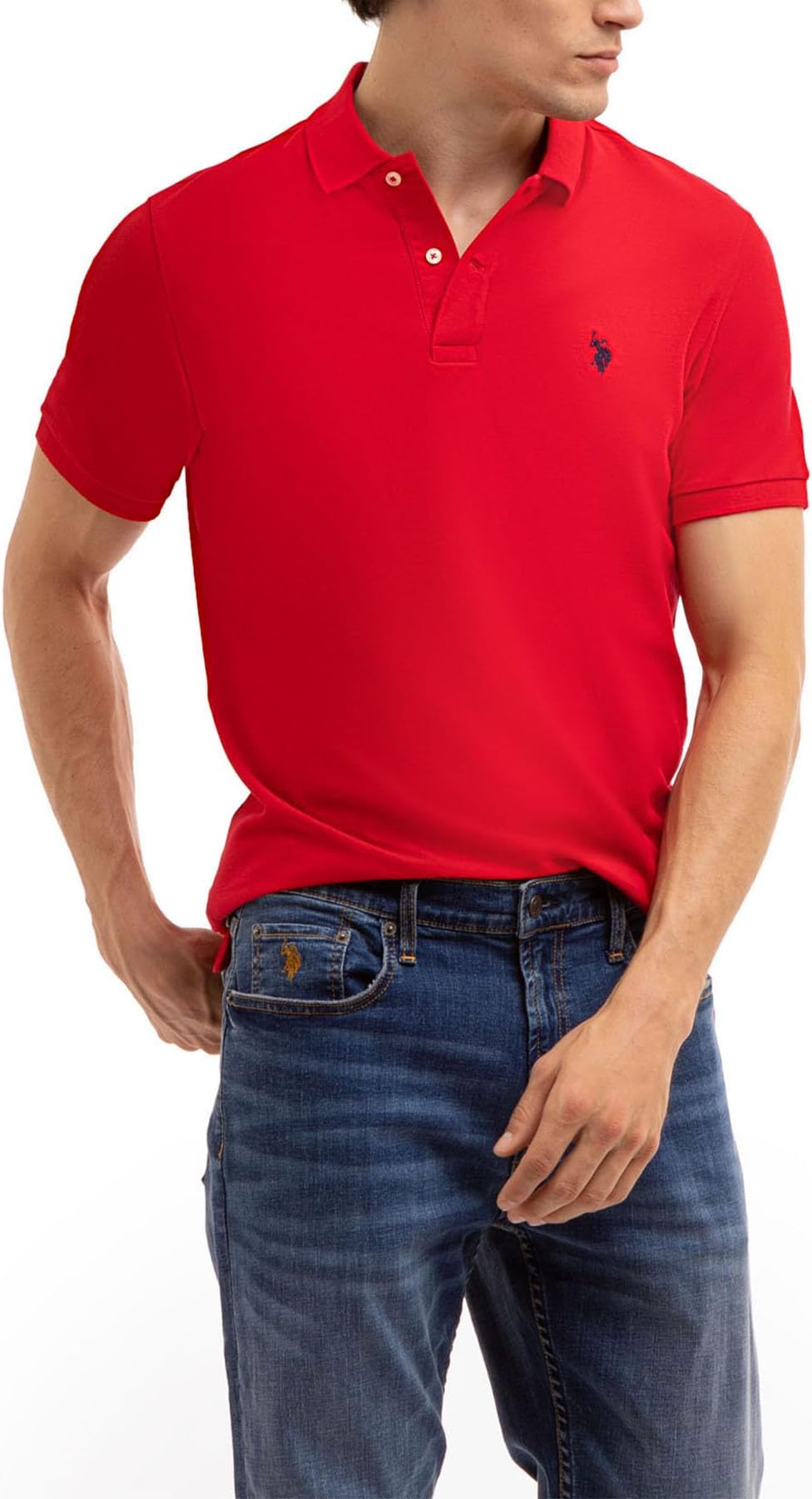 Men's Classic Polo Shirt, Two-Button Closure Pique Polo Shirt, Summer Fashion Golf Shirt