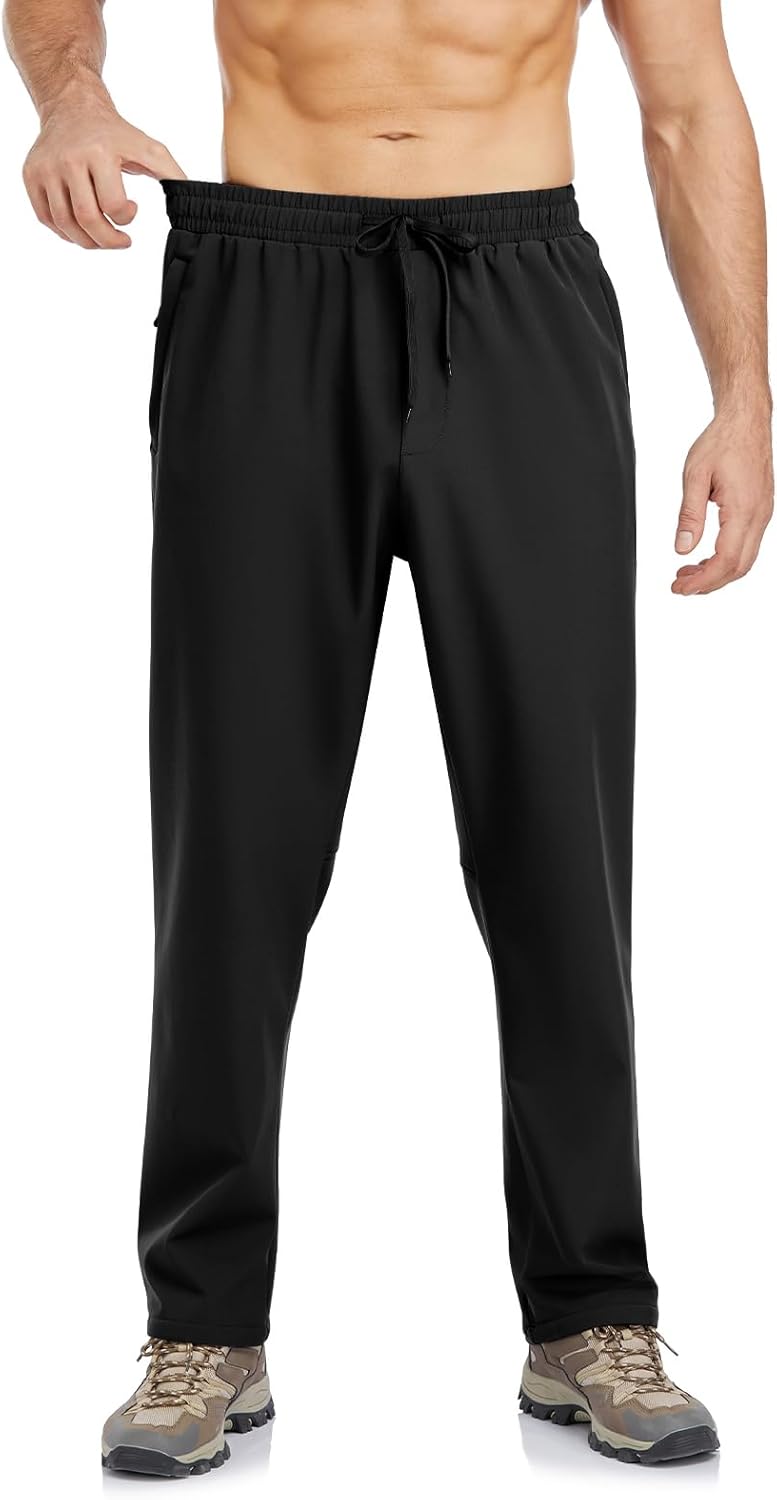 Men's Fleece Lined Pants Winter Athletic Workout Running Sweatpants Zipper Pockets Water Resistant Warm Joggers - Image 2