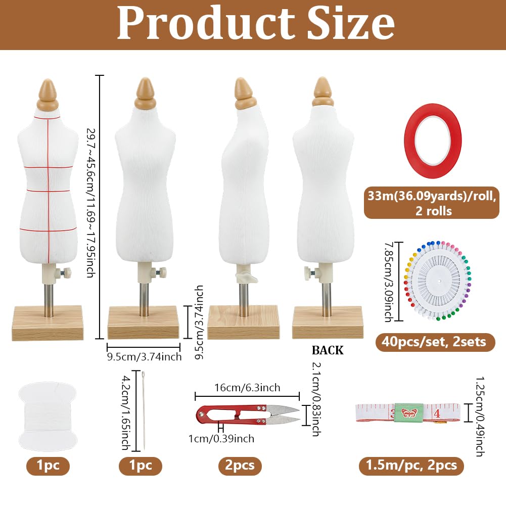 OLYCRAFT 2 juegos de maniquí para muñeca mini maniquí femenino para exposición vestidos maniquíes para sastres maniquíes mini para faldas y pantalones con regla agujas para crear modelos y drapeado