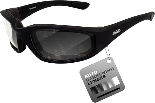 MotoFrames Global Vision Kickback Auto-Darkening Photochromic Motorcycle Sunglasses with EVA Foam Padding and Shatterproof Lenses