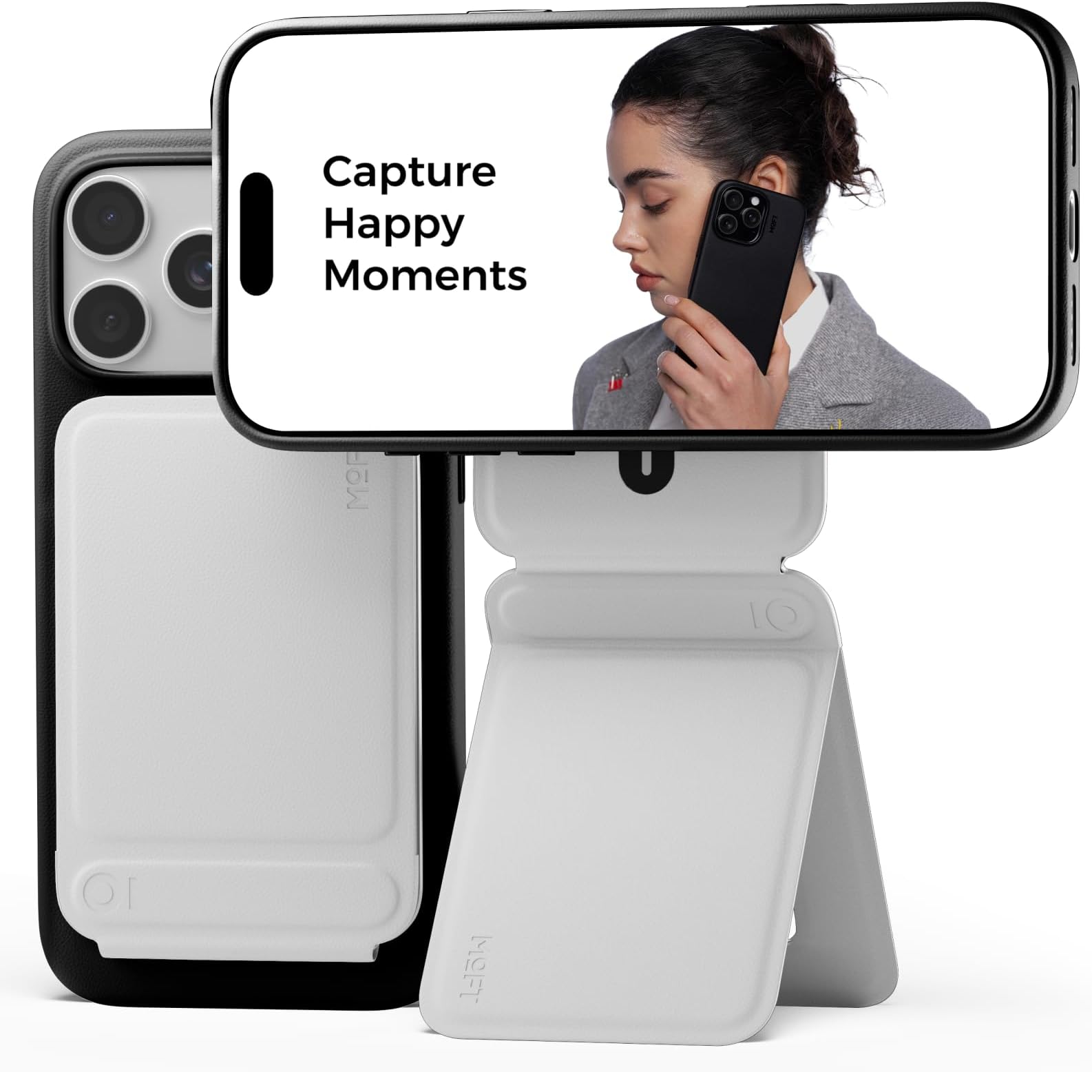 MOFT Phone Tripod Stand Selfie Stick for iPhone, Multi-Angles iPhone Stand, Lightweight & Portable Phone Holder, Strong Magnets, MOVAS Vegan Leather, Travel Essentials, Misty Cove (Without Card Slot)