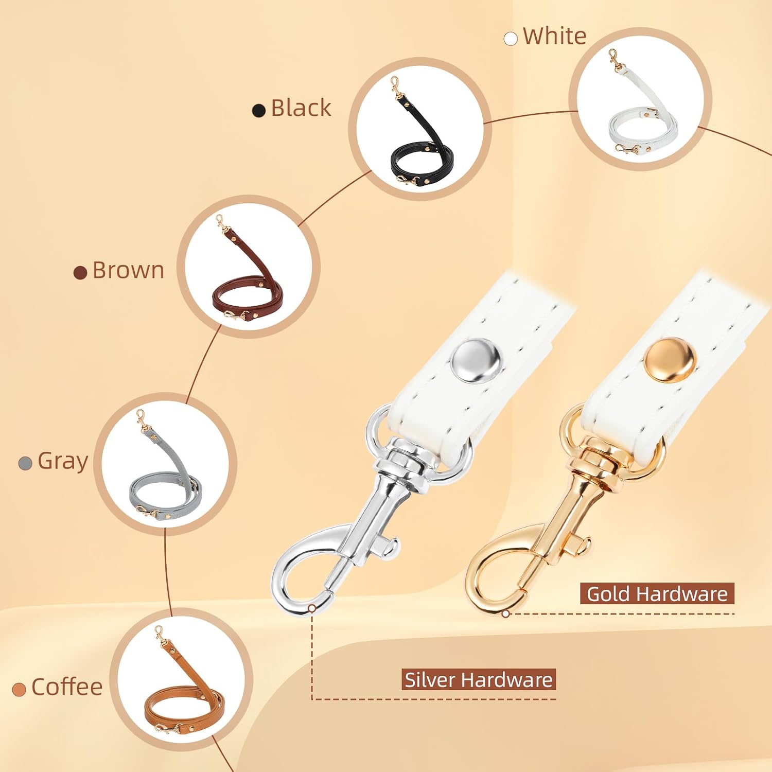 RAYNAG Leather Crossbody Strap Replacement, Adjustable Purse Strap, Handbag Shoulder Strap Replacement with Silver Hardware, White