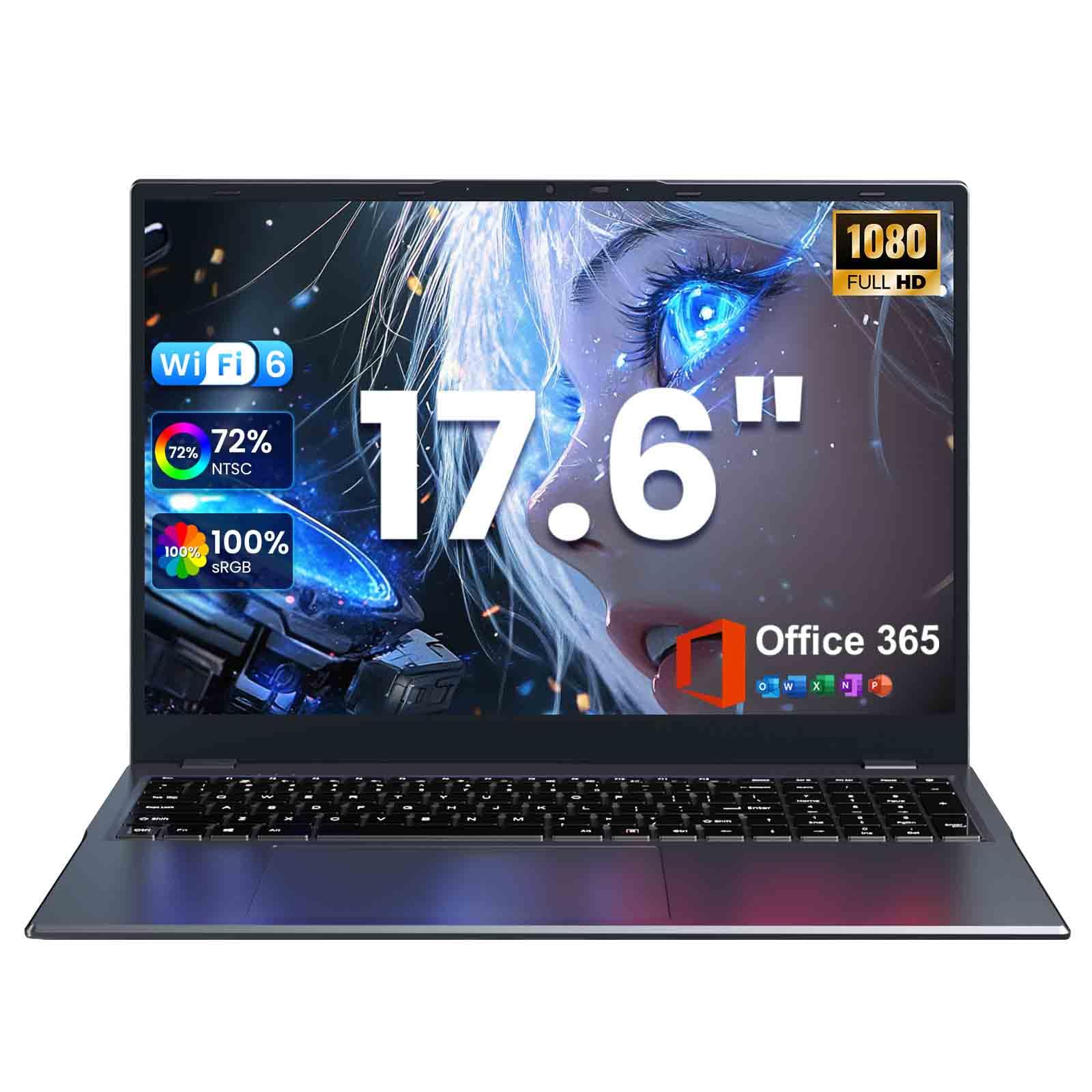 17.6 inch Student-Laptop Computer, 2025 16GB RAM 384GB SSD Expandable 512GB Laptop, Quad-Cores Processor, 1080P FHD Display, 1 Year Office 365, Backlit Keyboard, WiFi 6, Type C