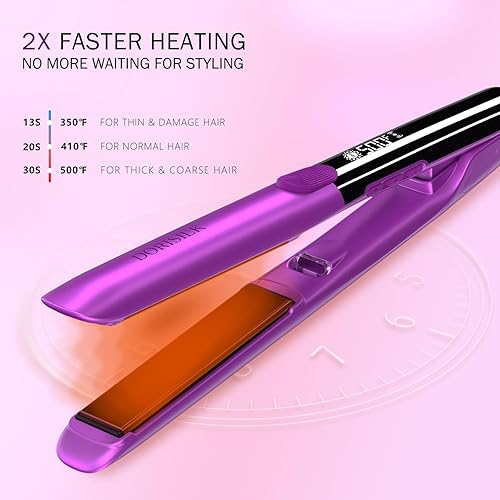 Miniatura 3 de DORISILK Plancha de pelo profesional de alta temperatura de 500 grados, plancha plana de cerámica de calentamiento rápido de 15 segundos, alisador y