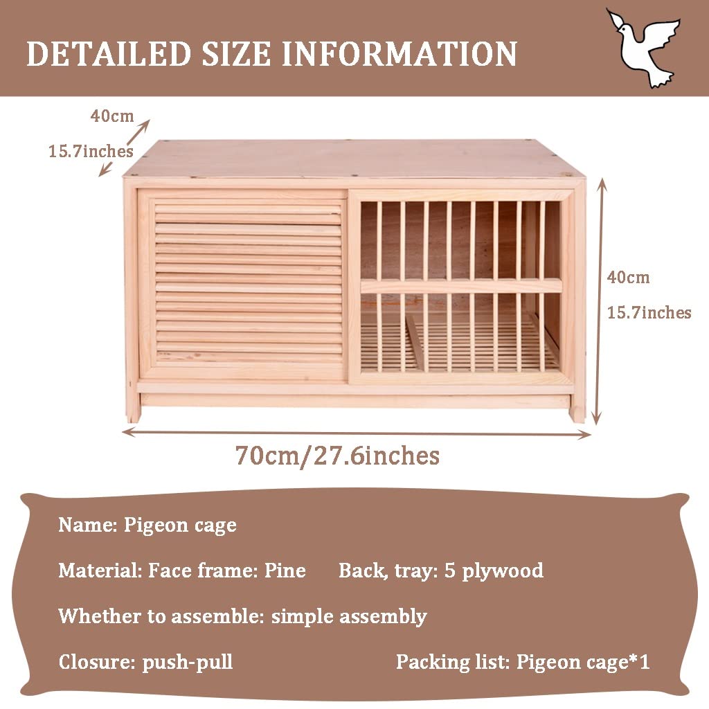 Jaula Para Pájaros Con Persianas Opacas, Jaula Para Palomas De Madera Maciza, Gallinero Para Palomas De Cría, Caja Nido Con Bandeja Para Heces, Caja De Apareamiento Con Puertas Corredizas(Natural,70*4