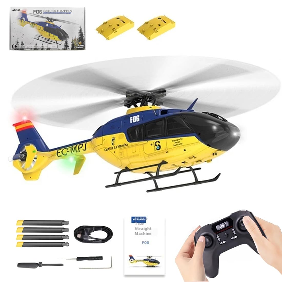 YU Xiang F06 EC-135 6-Kanal Brushless-Direktantrieb 1:36 RC-Helikopter mit 3D/6G-Flugmodus, optischem Fluss-Schwebeflug, 2,4-GHz-Fernsteuerung Hubschrauber für Erwachsene - RTF